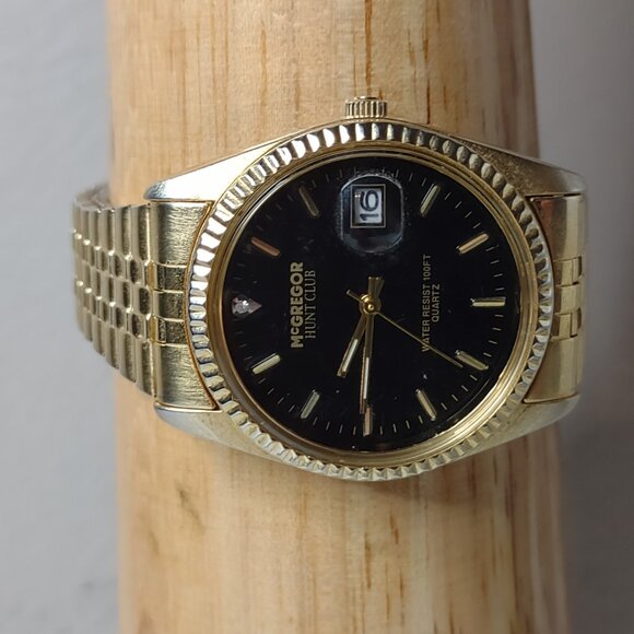 Very Cool 7 Inch Gold Tone McGregor Hunt Club Watch With Black Dial - Picture 2 of 14
